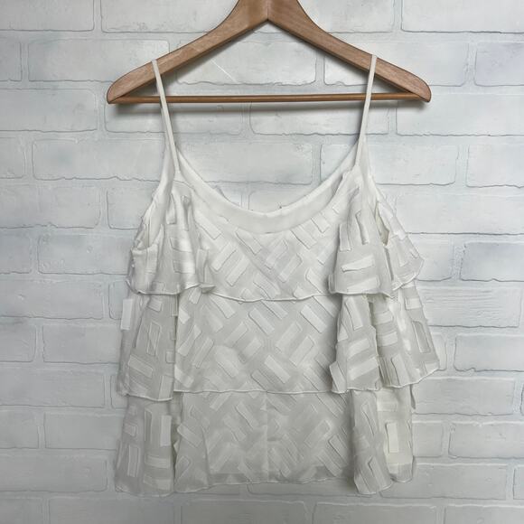 AMANDI Anthropologie White Layered Ruffle Camisole Blouse Top -sz M - Picture 2 of 6